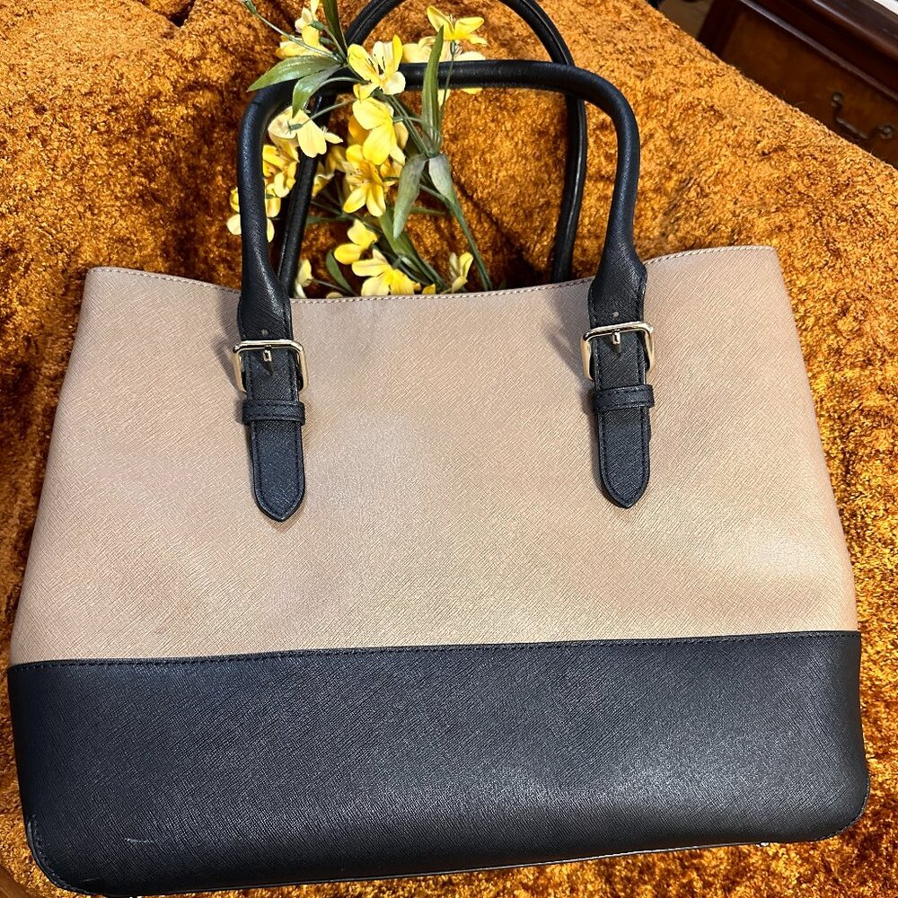 Kate Spade Saffiano Black/Taupe Leather Tote